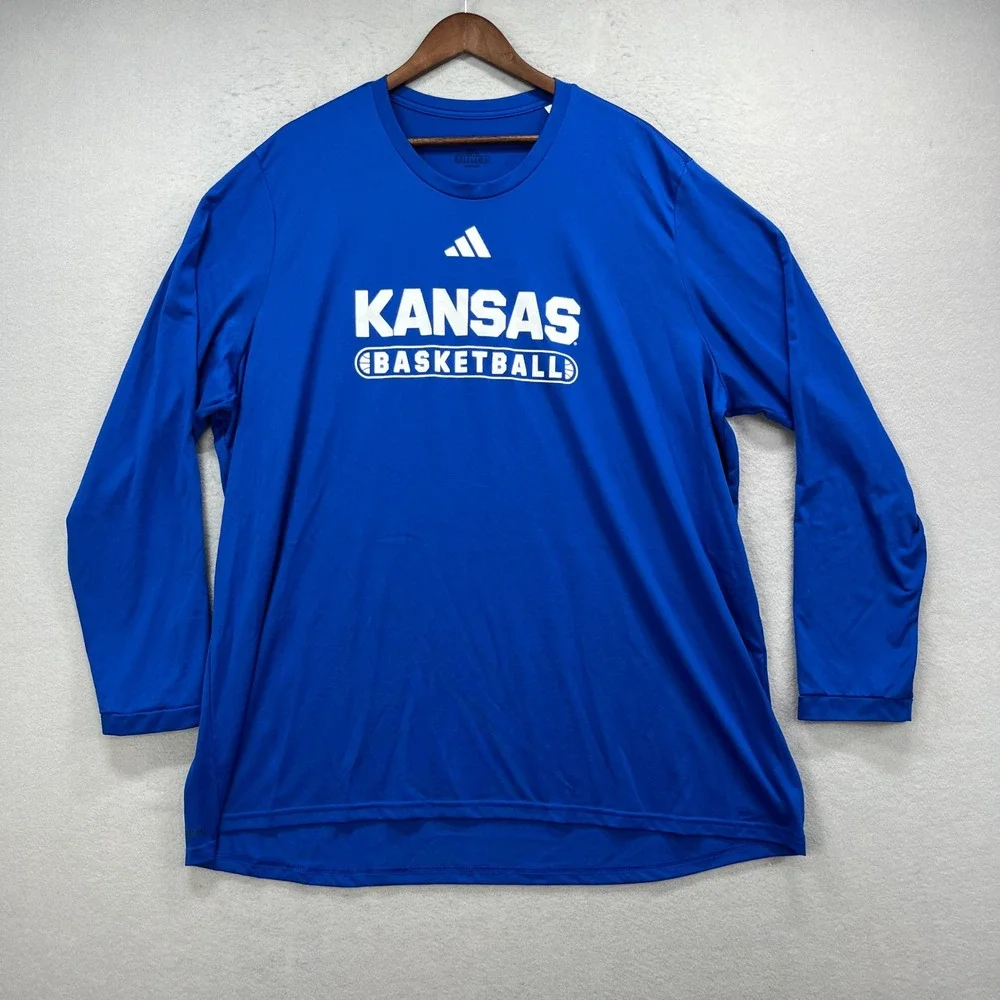 Kansas Jayhawks Basketball Adidas Shirt Men 3XL Blue Long Sleeve Performance Tee